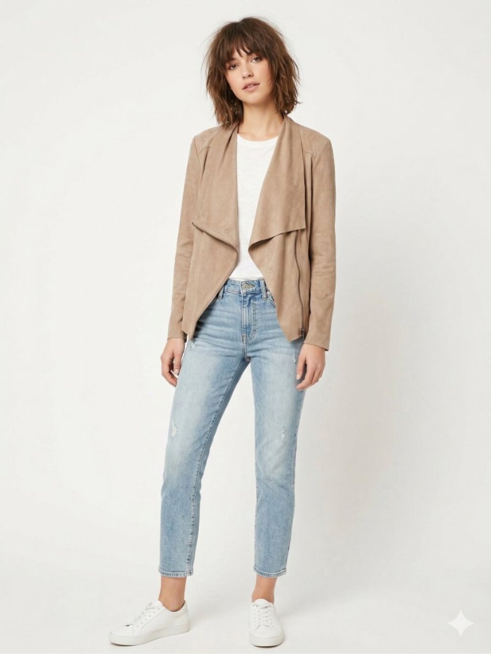 Mote Anthropologie Women's Tan Vegan Suede Moto Drape Jacket Boho Femme Med
